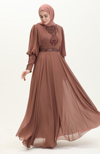 Stone Pleated Evening Dress 52847-03 Brown 52847-03