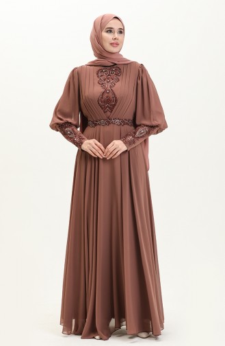 Stone Pleated Evening Dress 52847-03 Brown 52847-03
