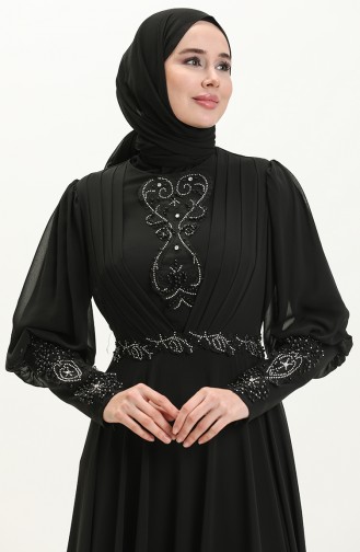 Robe de Soirée Plissée en Pierre 52847-04 Noir 52847-04