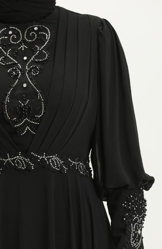 Robe de Soirée Plissée en Pierre 52847-04 Noir 52847-04