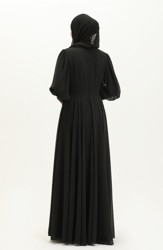 Robe de Soirée Plissée en Pierre 52847-04 Noir 52847-04