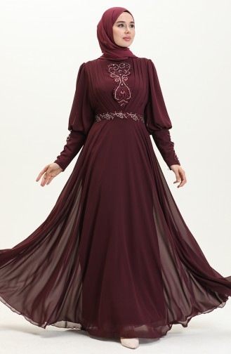 Plissee-Stein-Abendkleid 52847-05 Pflaume 52847-05