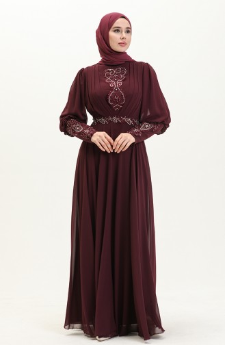Plissee-Stein-Abendkleid 52847-05 Pflaume 52847-05