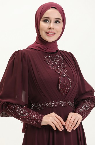 Plissee-Stein-Abendkleid 52847-05 Pflaume 52847-05