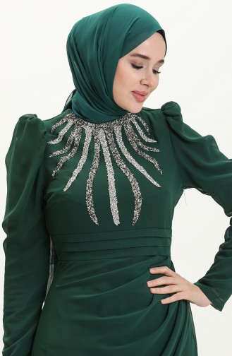 فستان سهرة بحجر  52861-02  أخضر زمردي 52861-02