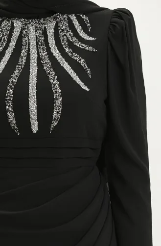 Stone Detailed Evening Dress 52861-03 Black 52861-03