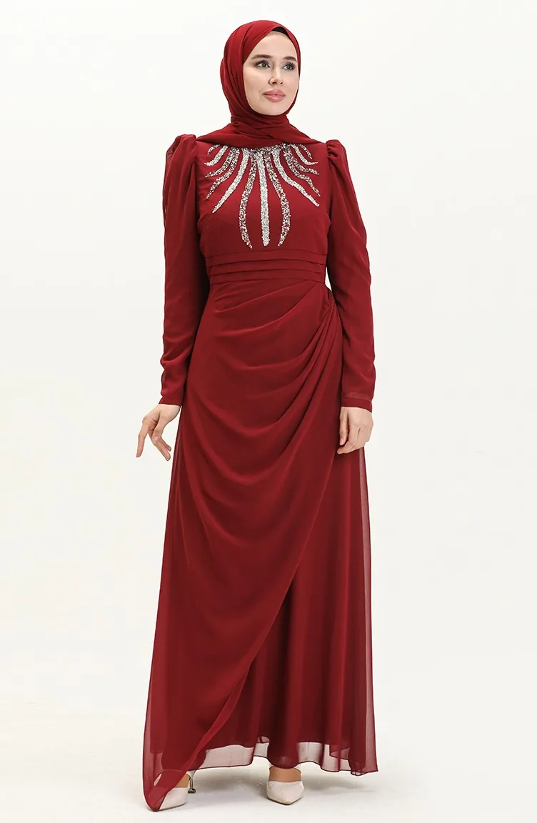 Stone Evening Dress 52861-05 Claret Red 52861-05