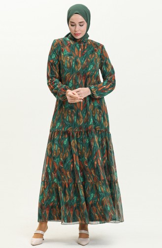 Gemustertes Chiffonkleid 81840-01 Smaragdgrün 81840-01