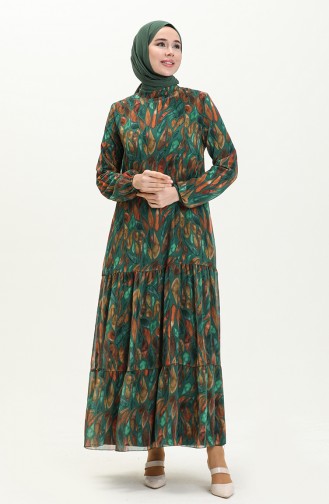 Gemustertes Chiffonkleid 81840-01 Smaragdgrün 81840-01