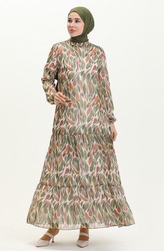 Printed Chiffon Dress 81840-03 Khaki 81840-03