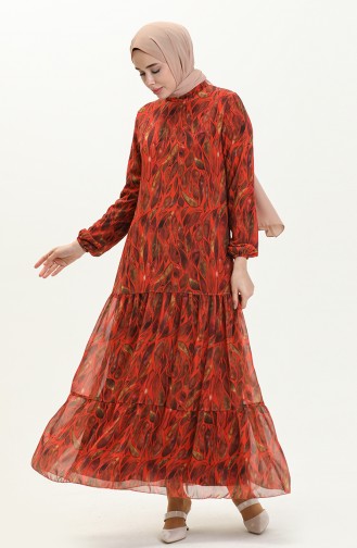 Printed Chiffon Dress 81840-04 Brick Red 81840-04
