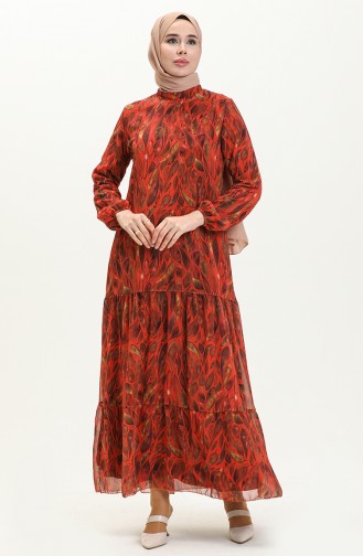 Printed Chiffon Dress 81840-04 Brick Red 81840-04
