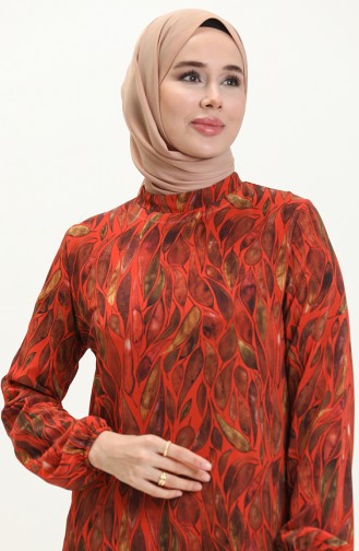 Printed Chiffon Dress 81840-04 Brick Red 81840-04