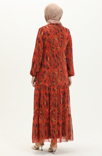 Printed Chiffon Dress 81840-04 Brick Red 81840-04