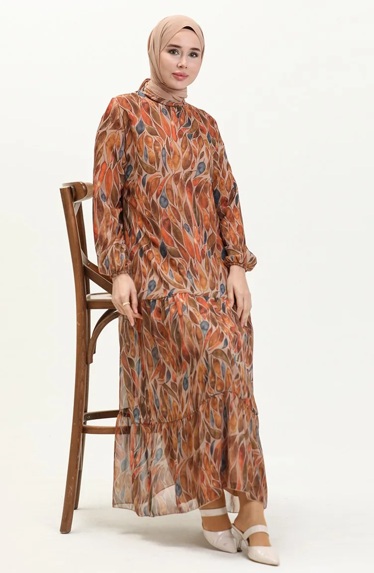 Printed Chiffon Dress 81840-05 Mink 81840-05