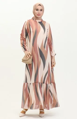 Robe en Mousseline à Motifs 81841-03 Vison 81841-03