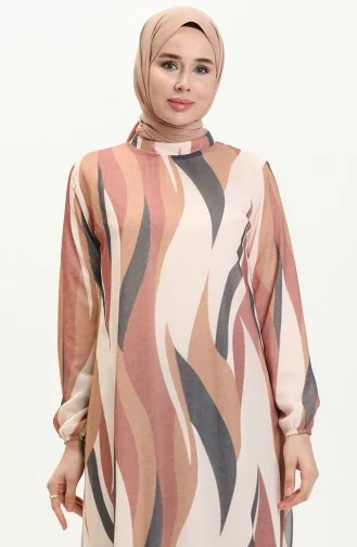 Robe en Mousseline à Motifs 81841-03 Vison 81841-03