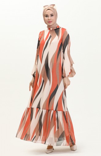Printed Chiffon Dress 81841-04 Brick Red 81841-04