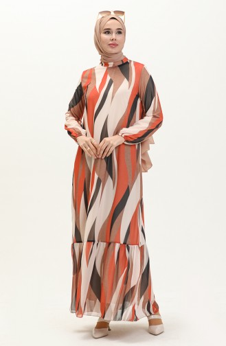 Printed Chiffon Dress 81841-04 Brick Red 81841-04