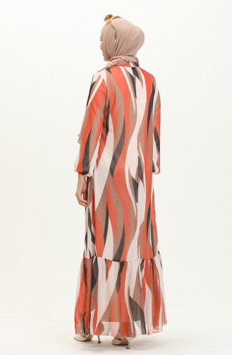 Printed Chiffon Dress 81841-04 Brick Red 81841-04