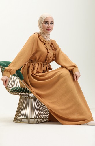 Ruffled Belted Dress 1001-03 Mustard 1001-03