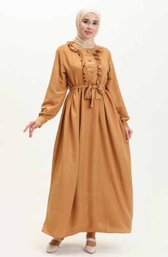 Ruffled Belted Dress 1001-03 Mustard 1001-03