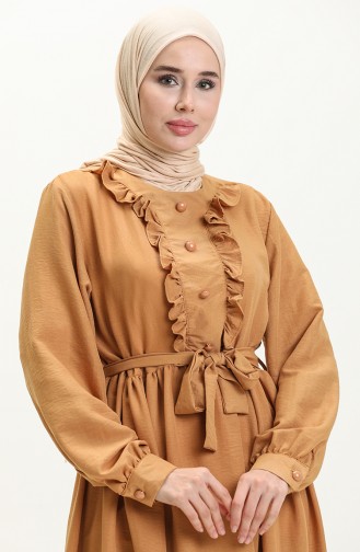 Ruffled Belted Dress 1001-03 Mustard 1001-03