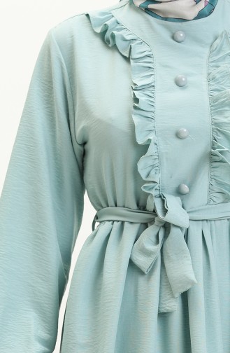 Fırfırlı Kuşaklı Elbise 1001-04 Mint Mavi
