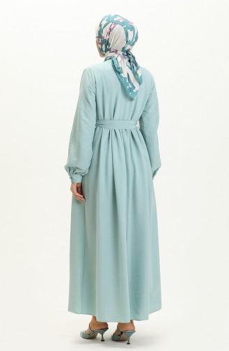 Fırfırlı Kuşaklı Elbise 1001-04 Mint Mavi
