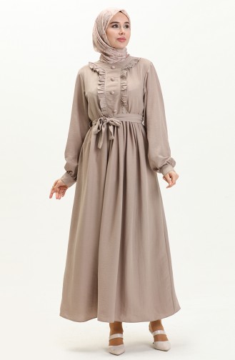Robe Ceinturée à Froufrous 1001-06 Vison 1001-06