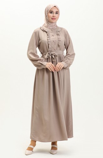 Robe Ceinturée à Froufrous 1001-06 Vison 1001-06
