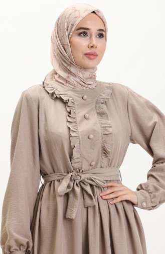 Robe Ceinturée à Froufrous 1001-06 Vison 1001-06