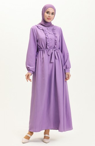 Ruffled Belted Dress 1001-08 Dark Lilac 1001-08