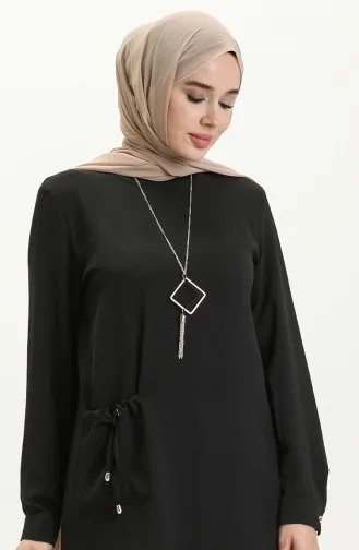 تونيك طويل بقلادة من نسيج آيروبين 6794-06 أسود 6794-06