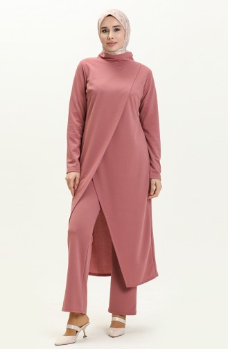 Tesettür Tunik Pantolon Takım 8075-01 Gül Kurusu