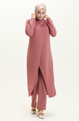 Ensemble Double Pantalon Tunique Hijab 8075-05 Rose Poudré 8075-05