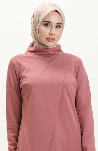 Tesettür Tunik Pantolon İkili Takım 8075-05 Gül Kurusu