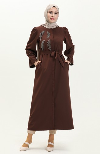 Taş Detaylı Ferace Kahverengi 19108