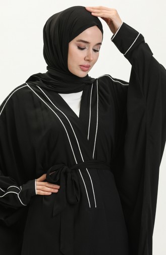 Oyya Gebetskleid aus Baumwolle-schweißfester Stoff mit Paspeln 238414-01 Schwarz-Silber 238414-01