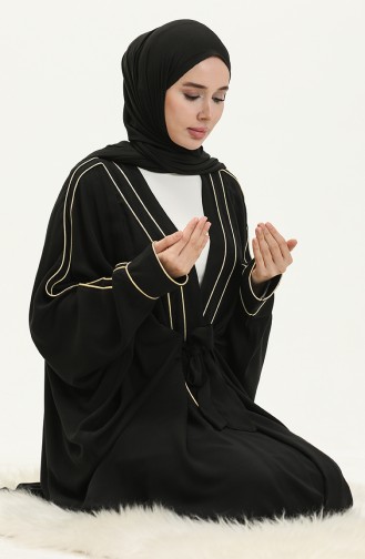 Oyya Gebetskleid aus Baumwolle-schweißfester Stoff mit Paspeln 238414-02 Schwarz-Gold 238414-02