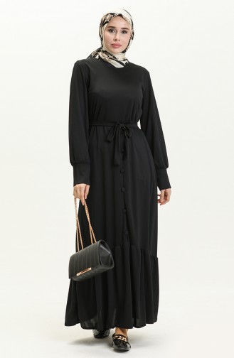 Button Detailed Belted Dress 1667-02 Black 1667-02