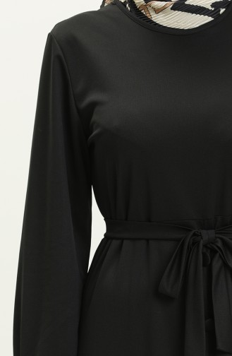 Düğme Detaylı Kuşaklı Elbise 1667-02 Siyah