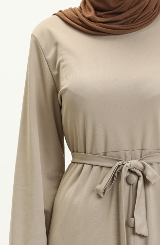 Button Detailed Belted Dress 1667-03 Mink 1667-03