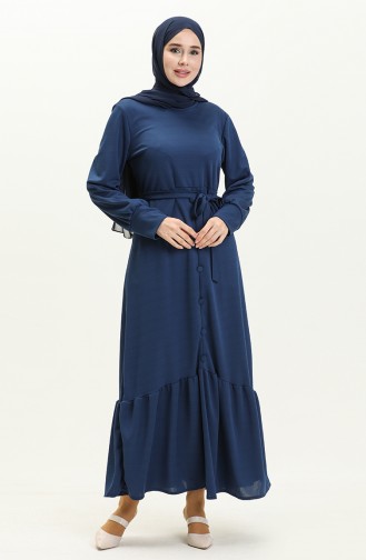 Button Detailed Belted Dress 1667-04 Indigo 1667-04