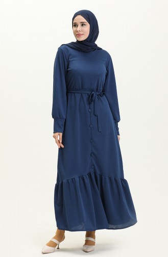 Button Detailed Belted Dress 1667-04 Indigo 1667-04