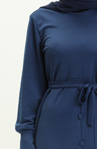 Button Detailed Belted Dress 1667-04 Indigo 1667-04