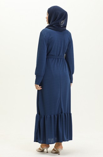 Button Detailed Belted Dress 1667-04 Indigo 1667-04