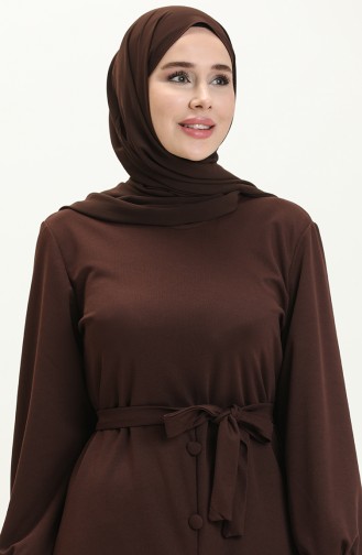 Button Detailed Belted Dress 1667-05 Brown 1667-05