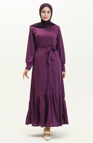Kleid mit Knopfdetail und Gürtel 1667-06 Lila 1667-06