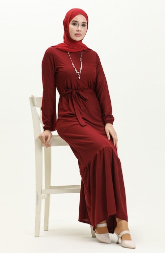 Shirred Belt Necklace Dress 1784-08 Claret Red 1784-09